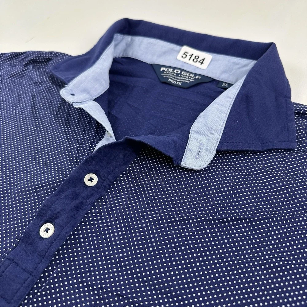 VTG Ralph Lauren Polo Golf Polka Dot Performance Shirt Men XL Blue Pima Cotton